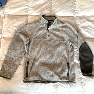 J.Crew men’s 1/4 button up pullover, size large, heather gray with elbow pads